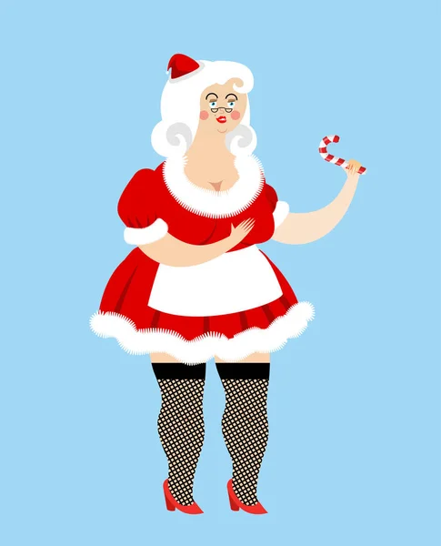 Mme le Père Noël et la sucette. Femme de Noël et menthe. Sexy f — Image vectorielle