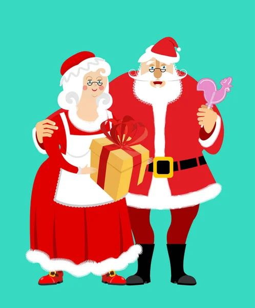 Santa Claus y la señora aislados. Familia navideña. Mujer en rojo dr — Vector de stock