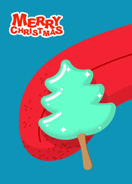 Christmas tree ice cream pistachio lick. Popsicle on stick in fo — Stock Vector