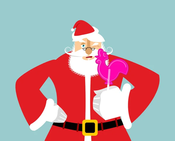 Santa och godis kuk. Claus och lollypop tuppen. Sötma av — Stock vektor