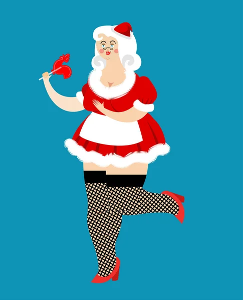 Mme le Père Noël et la sucette. Femme de Noël et menthe. Sexy f — Image vectorielle