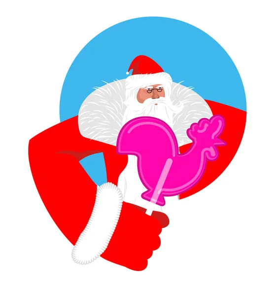 Santa y la polla de caramelo. Claus y Lollypop gallo. Dulzura de — Archivo Imágenes Vectoriales