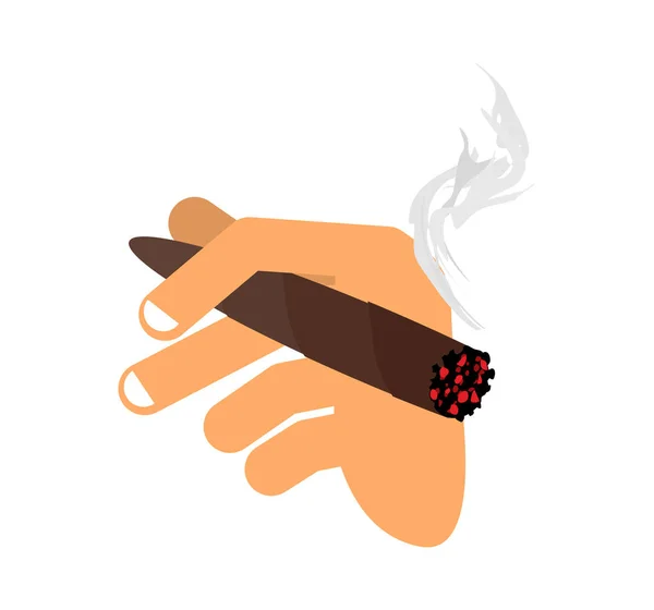 Mano con cigarro aislado. Men Hand sosteniendo un cigarrillo de humo. Fing. — Vector de stock