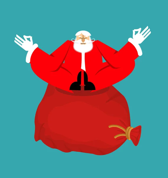 Santa Claus jógi és piros táska, ajándékokkal. Karácsonyi jóga. Új igen — Stock Vector