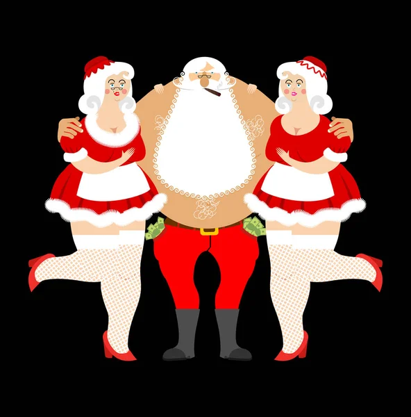 Mau Papai Noel e meninas sexy. Entretenimento para adultos. Descasque —  Vetores de Stock