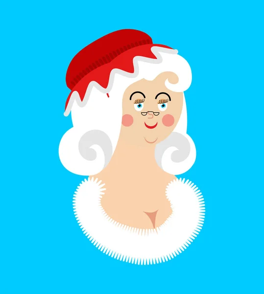 A cara da Sra. Claus. Esposa do Pai Natal. Mulher de Natal em vermelho dre — Vetor de Stock