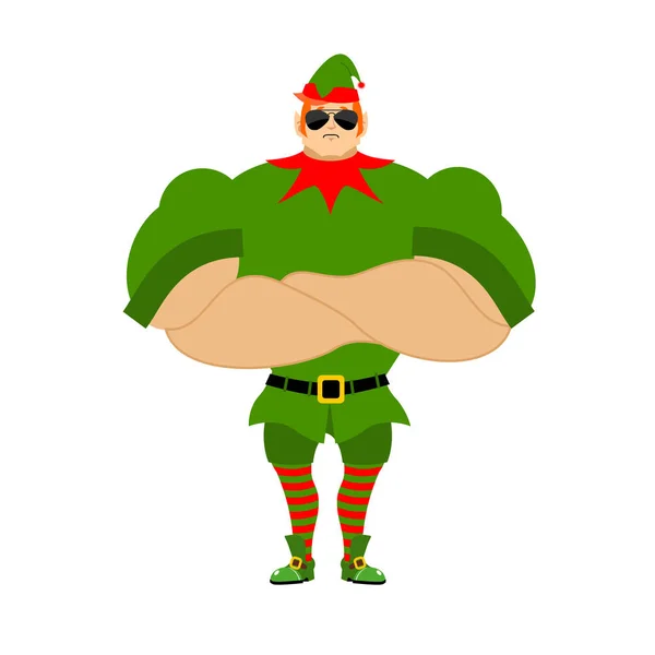 Santa Elfo fuerte. Guardias de Navidad. Proteger los regalos para un nuevo sí — Vector de stock