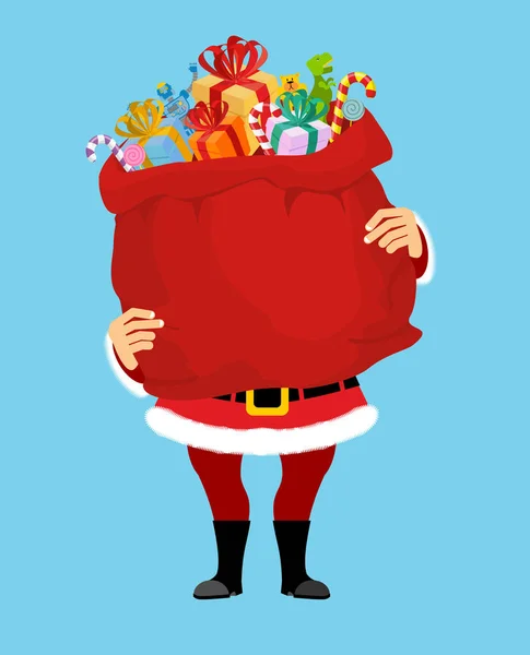 圣诞老人和孤立的礼品袋。大红色的口袋。克里斯的礼物 — 图库矢量图片