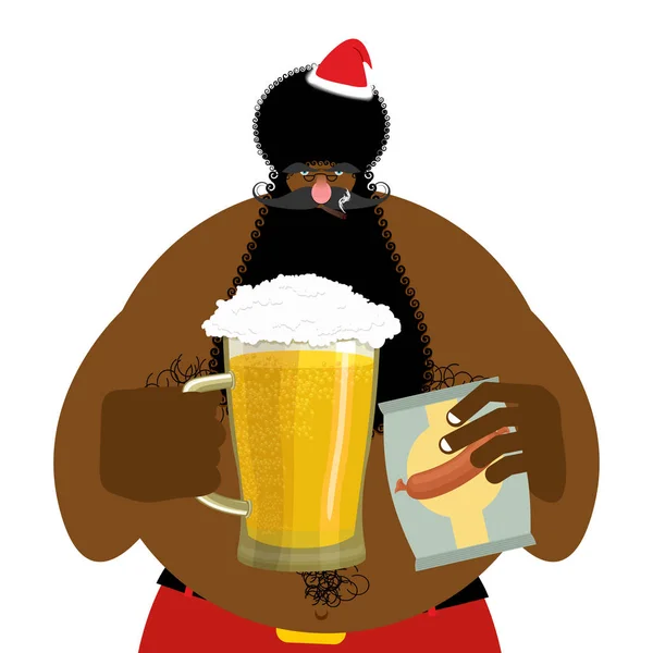 Babbo Natale e birra. Tazza di birra natalizia. Alcol di Capodanno — Vettoriale Stock