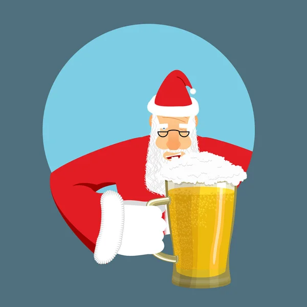 Pai Natal e cerveja. Caneca de cerveja de Natal. Ano Novo álcool —  Vetores de Stock