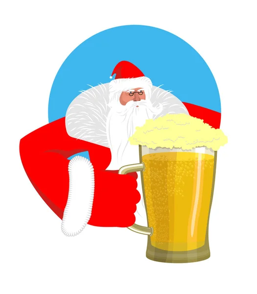 Santa Claus a pivo. Vánoční pivo hrnek. Nový rok alkohol — Stockový vektor
