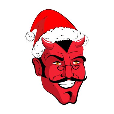 Şeytan Santa Krampus. Claus kırmızı şeytan boynuzu ile. Noel monst