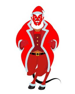 Krampus şeytan Noel Baba. Claus kırmızı şeytan boynuzu ile. Noel monst