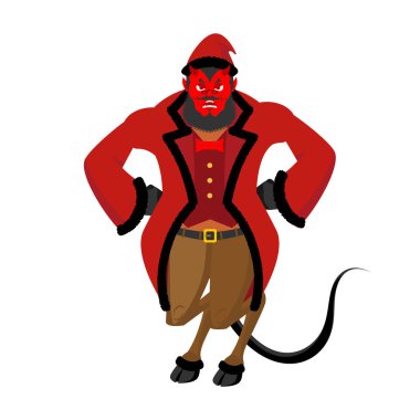 Krampus şeytan Noel Baba. Claus kırmızı şeytan boynuzu ile. Noel monst