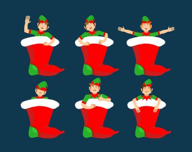 Noel çorap ve Santa Elf ayarlayın. Küçük baba Yardımcısı. tradi