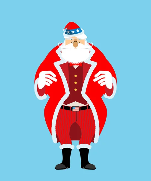 Tío Santa Sam. Papá Noel americano de Navidad. Abuelo patriótico — Vector de stock