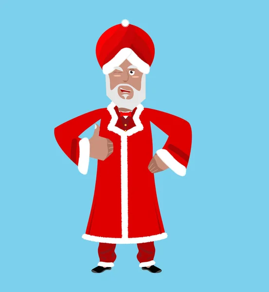 Santa India. Karácsonyi indiai Claus. Piros Turban szőr. Kelet Grandp — Stock Vector