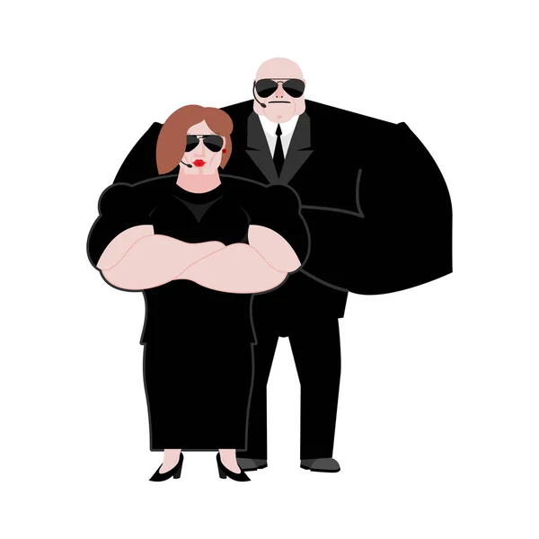 Le garde du corps épouse la famille. mari et femme en costume noir et ha — Image vectorielle