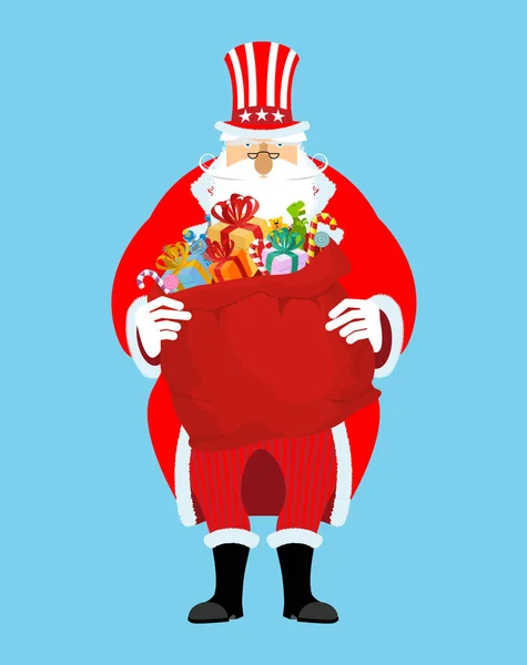 Weihnachtsmann Onkel Sam. Amerikanische Weihnachtsklause. Winterzylinder. patr — Stockvektor