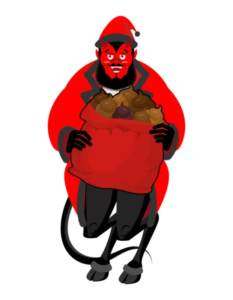 Sátán Santa Krampusz. Karácsonyi monster rossz gyerekek és bull — Stock Vector