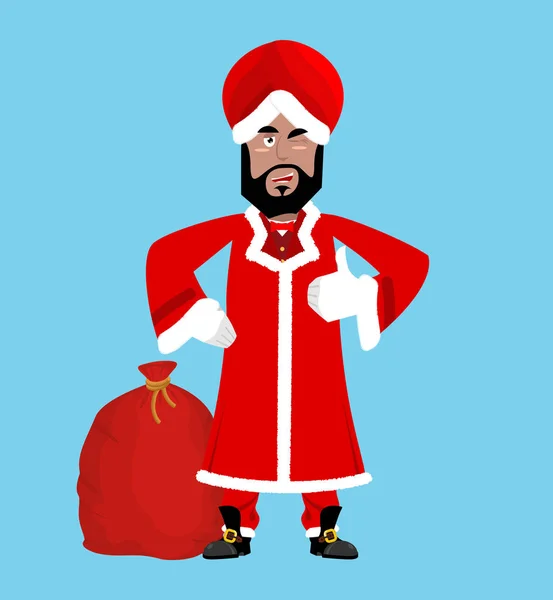 Санта-Индия. Рождественский индийский Клаус. Красный тюрбан. Восточный гранд — стоковый вектор