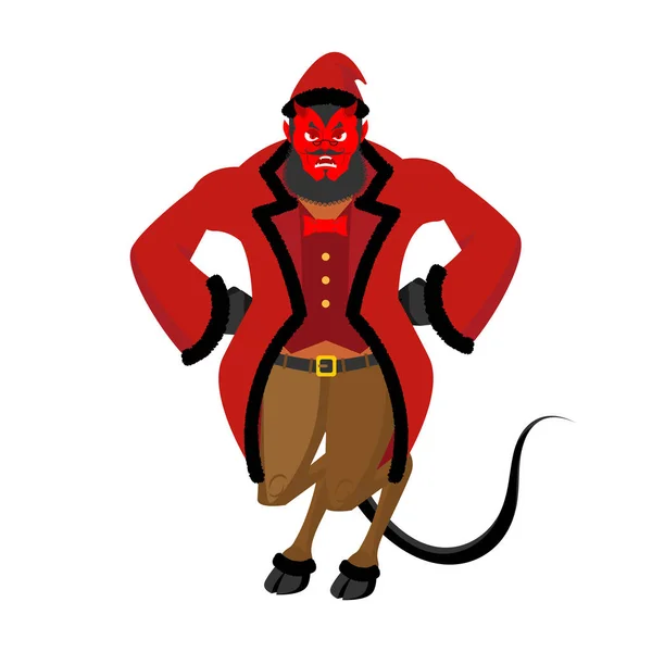 Крампус Сатана Санта. Красный демон Клауса с рогами. Рождественский монстр — стоковый вектор