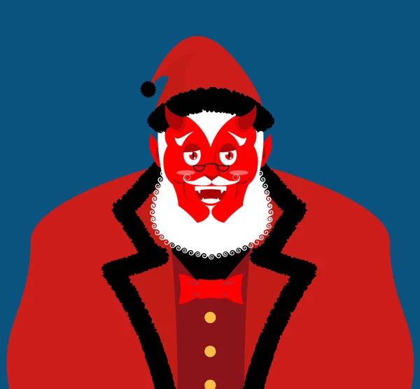 Satán Santa Krampus. Claus demonio rojo con cuernos. Monstruo de Navidad — Archivo Imágenes Vectoriales