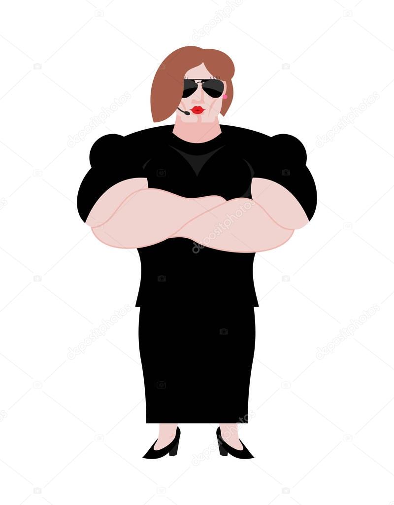 Female Bodyguard. Strong Woman guard at  nightclub. Black suit a