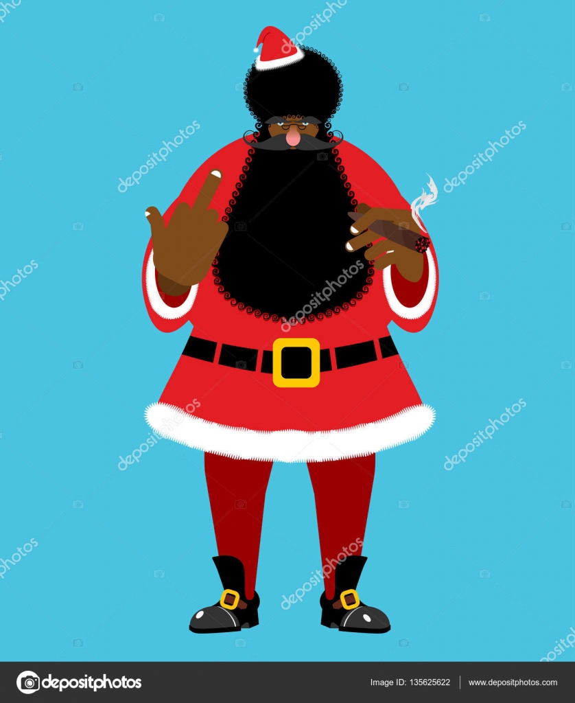 Image vectorielle Mauvais Père Noël noir avec des spectacles de cigares à  baiser. Le père Noël africain en colère. H par ©popaukropa - 135625622, image size:838x1024