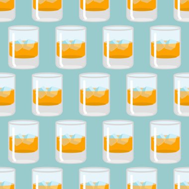 Bir bardak viski ve buz seamless modeli. Viski arka plan. Dr