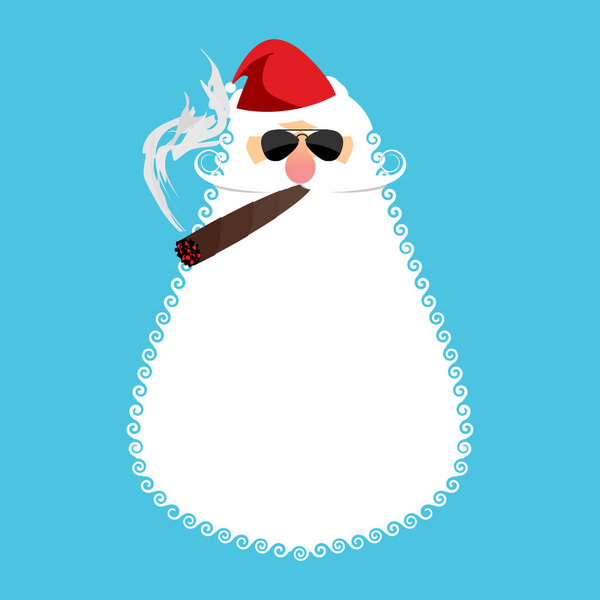 Bad Santa Claus smoking cigar. Poor old man smokes. Illustration