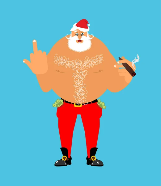 Плохой Санта с сигарой и трахом. Злой пьяный голый Клаус. Вредный C — стоковый вектор