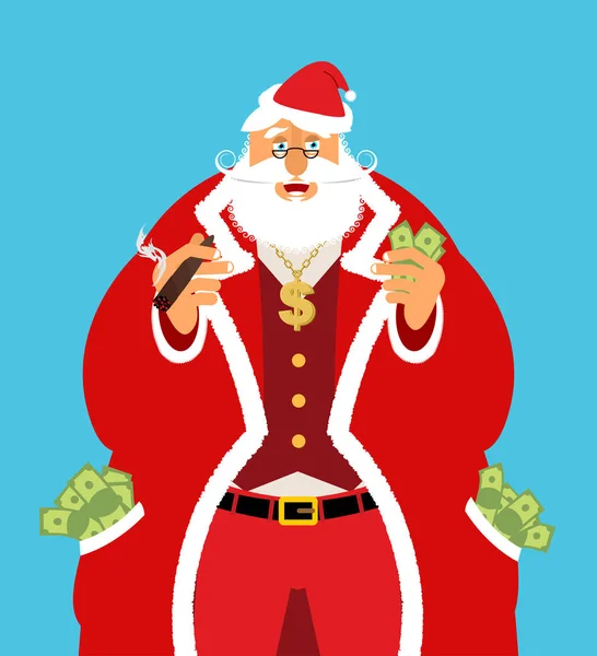 Rico Santa Claus y mucho dinero. Bolsillo lleno de dinero. Ingresos f — Vector de stock