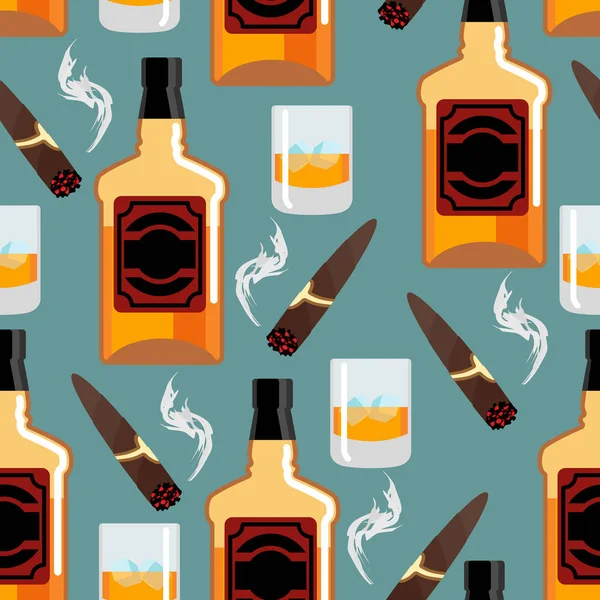 Whisky s ledem bezešvé pattern. Pán na pozadí. Láhev — Stockový vektor