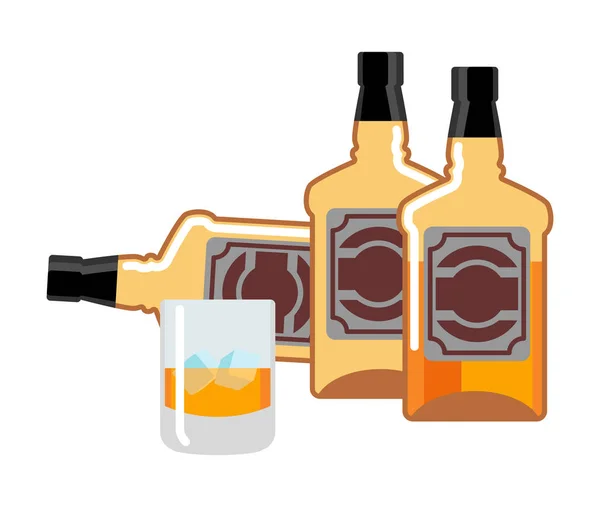 Şişe, bardak viski ve buz. flacon viski. WHI üzerinde iç — Stok Vektör