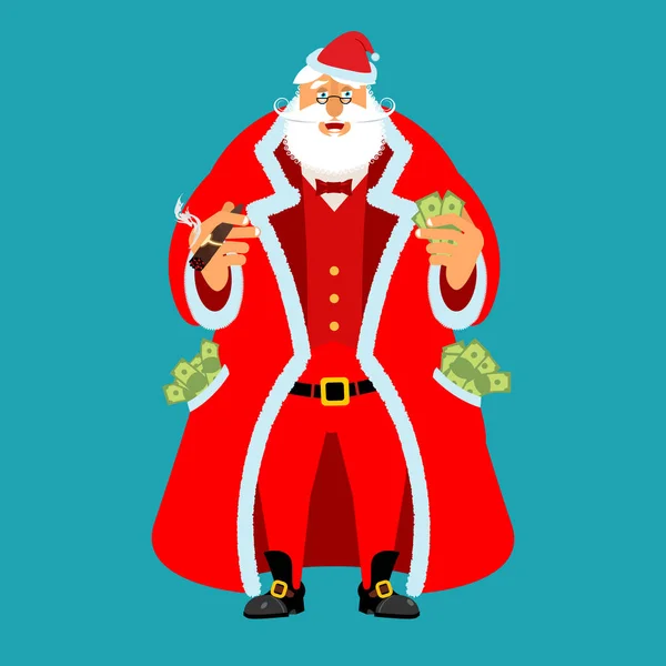 Rich Santa Claus and lot of money. Pocketful of cash. Earnings f — Stock Vector