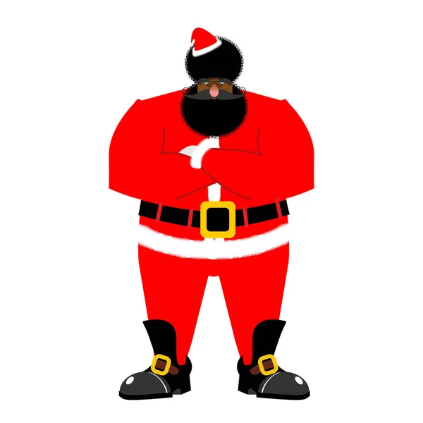 Grumpy black Santa. Angry African Claus. irate Christmas Aframer — Stock Vector