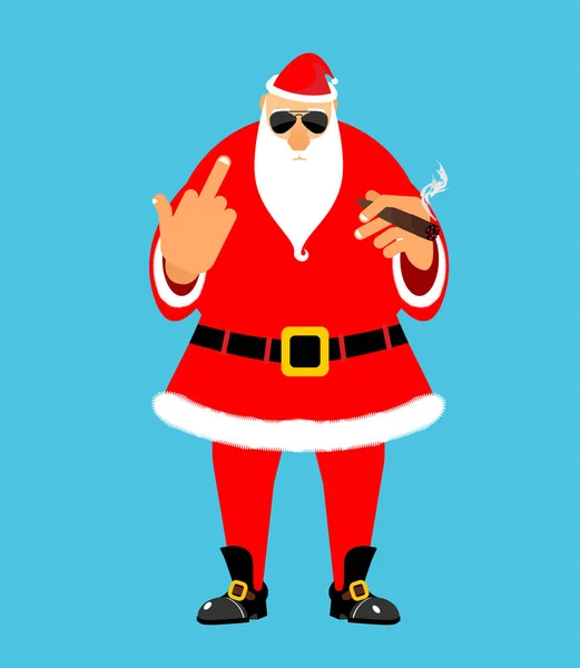 Bad Santa med cigarr och knulla. Arg berusad Claus. Skadliga Kristus — Stock vektor