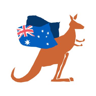 Avustralya günü amblemi tatil. Kanguru ve Avustralya bayrağı. Günlük