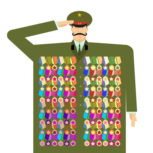 Ruský důstojník a ocenění a medailí. Ilustrace 23 Úno — Stockový vektor