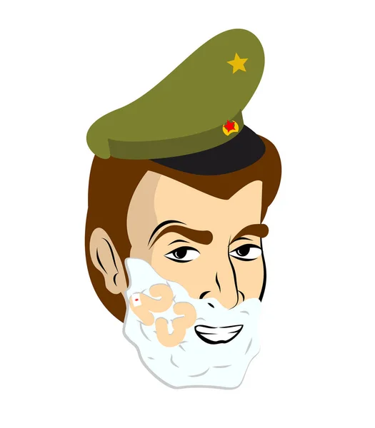 February 23. Soldier shave. Shaving foam on his face. Military h — Stock Vector