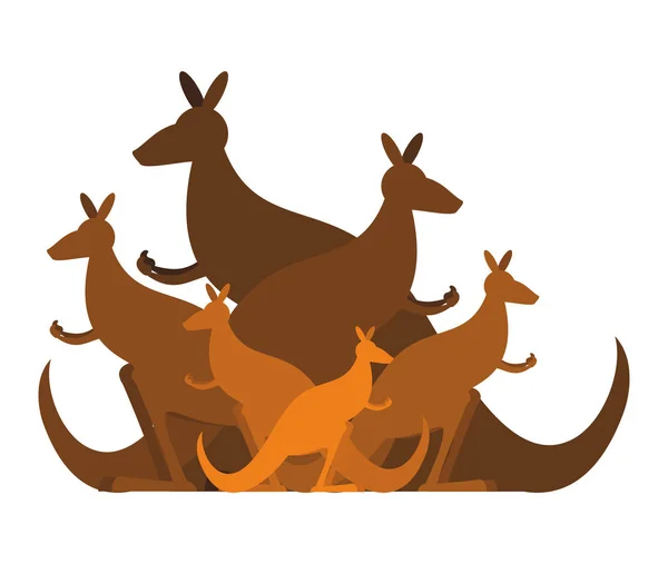 캥거루 가족입니다. 호주 왈의 종류입니다. 야생 동물의 무리 — 스톡 벡터