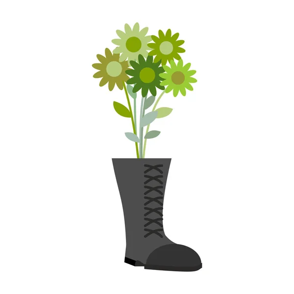 Солдатские ботинки и букет военного зеленого цветка. Подарок для м — стоковый вектор