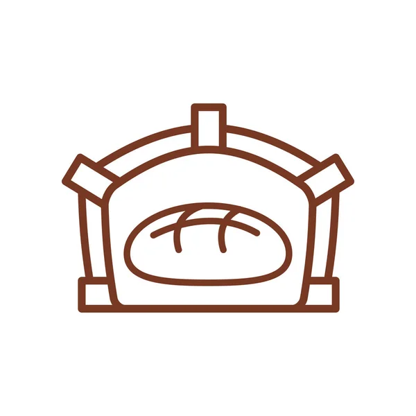 Pain dans l'icône de ligne de four. Signe pour la production de pain et de boulangerie — Image vectorielle