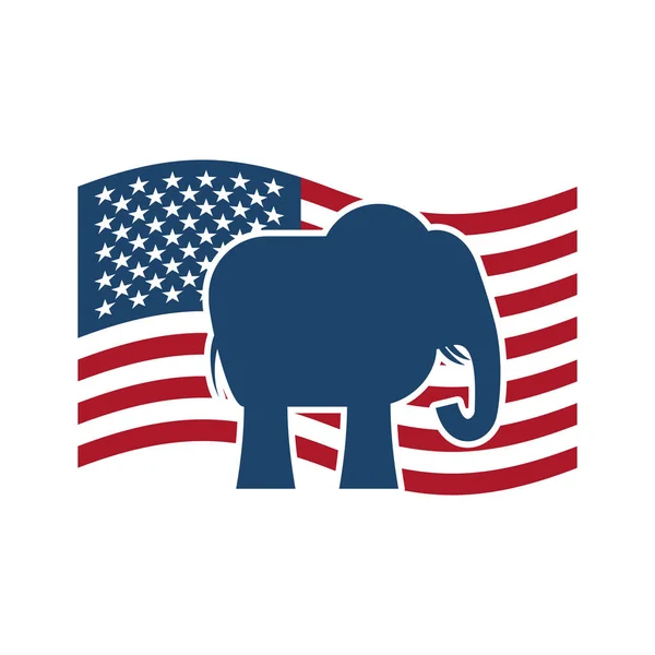 공화당 코끼리 그리고 우리 플래그. 정치적인 파티 미국 — 스톡 벡터