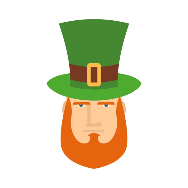 Skřítek v zeleném klobouku tvář. Hlava s červenou vousy. Portrét pro — Stockový vektor