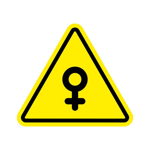 Attention, femme. Signe féminin sur triangle jaune. Panneau routier Cauti — Image vectorielle