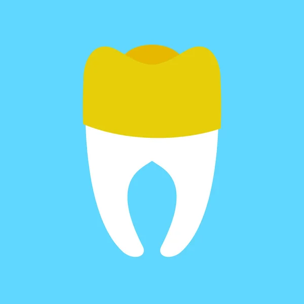 Tooth met gouden tandheelkundige kroon geïsoleerd. Tandarts illustratie — Stockvector