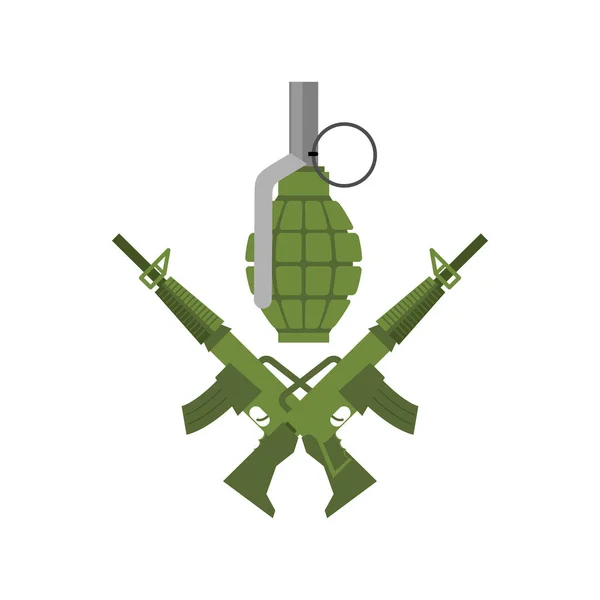 Militära emblemet. Armén logotyp. Korslagda gevär och granat. Gun och — Stock vektor