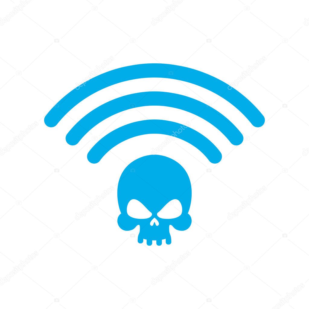 Wi-fi death. WiFi mortal. Wireless connection skull. Passing doo